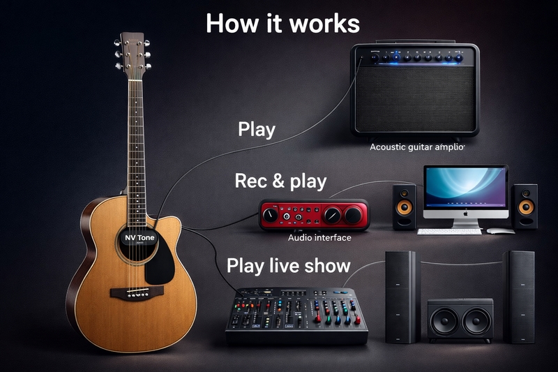 How NV-TONE Swan microphone works with amplifiers, audio interfaces and live sound systems
